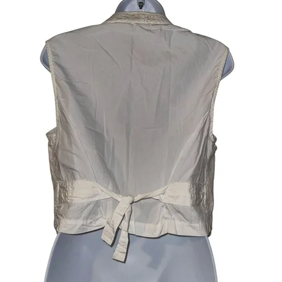 Vintage Guess Point Bottom Vest Juniors L Cream White Eyelet Tie in Back Retro - Picture 7 of 11